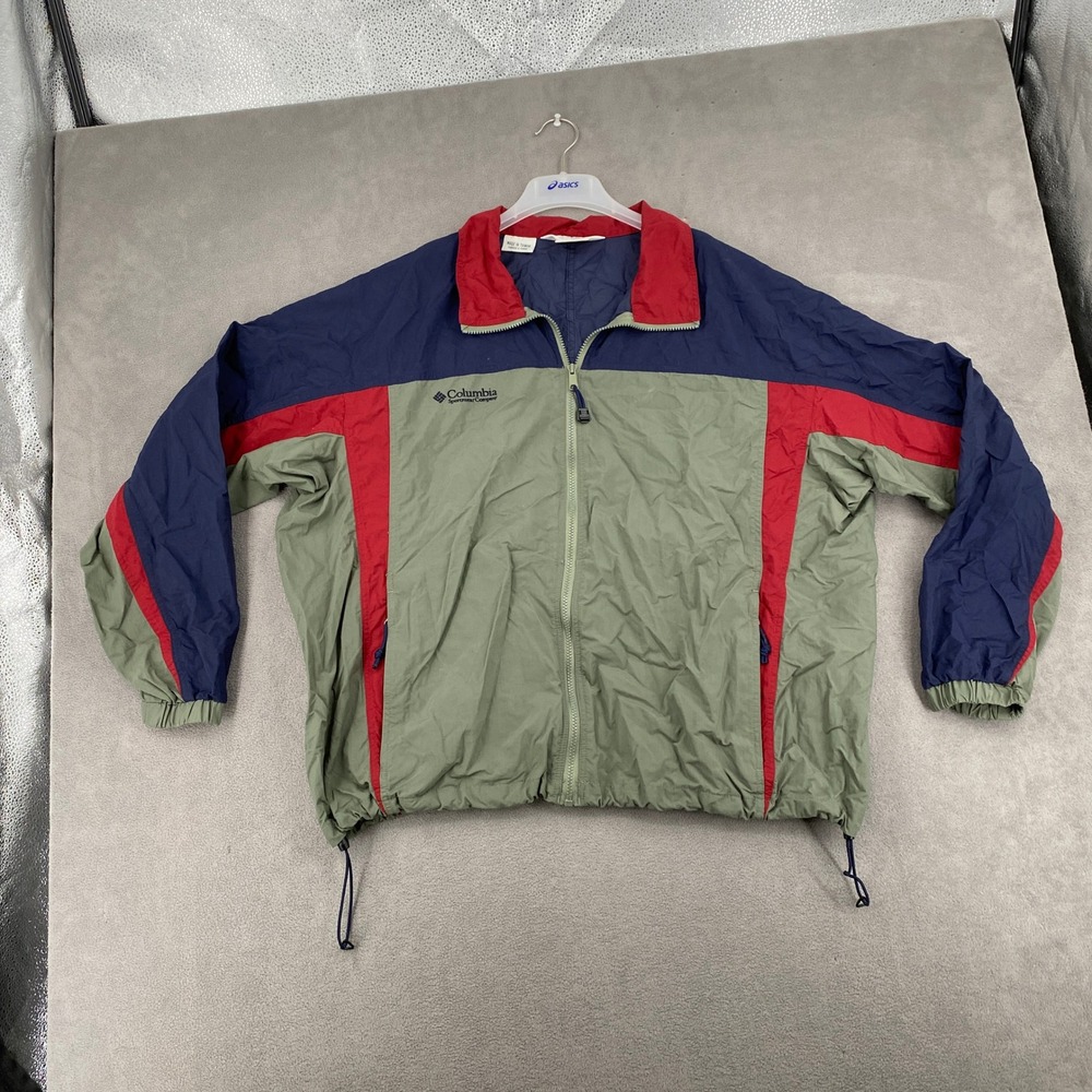 Vintage Columbia Sportswear Colorblock Windbreaker Jacket Mens XL Green Navy Red